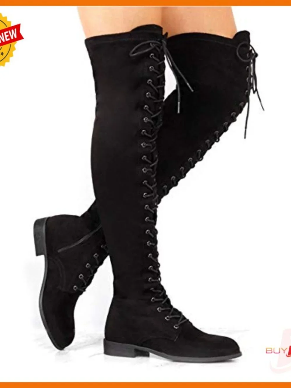 Women's Over The Knee Lace Up Tall Boots Low Heel Suede Leather